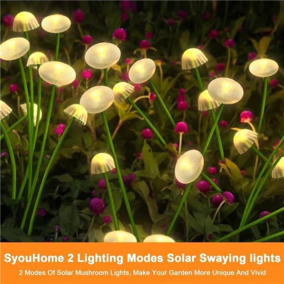 4 Pack 32 LEDs Solar Garden Lights, Mushroom Solar Lights Outdoor, IP65 - Picture 6 of 7